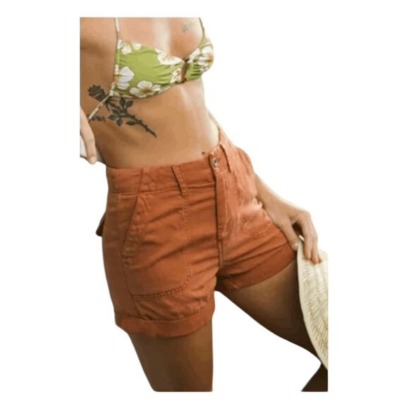 Bella Dahl Linen Blend Rolled Hem Utility Short Sedona Rust 25 - Picture 3 of 7